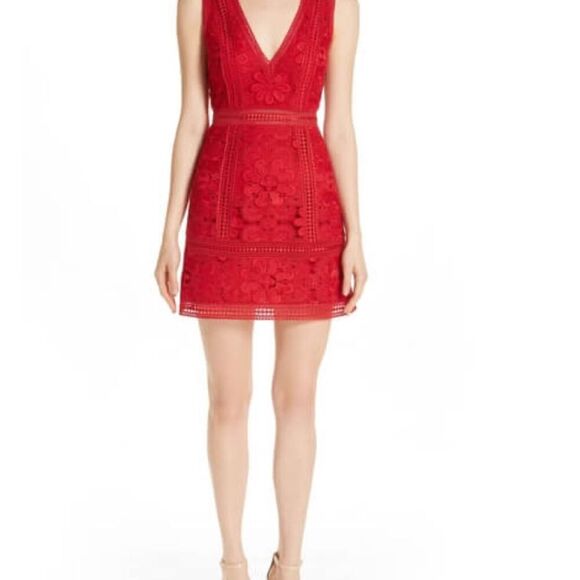 Alice & Olivia Women's Red Lace zula Mini Dress Size 2 Party Cocktail - Picture 1 of 10